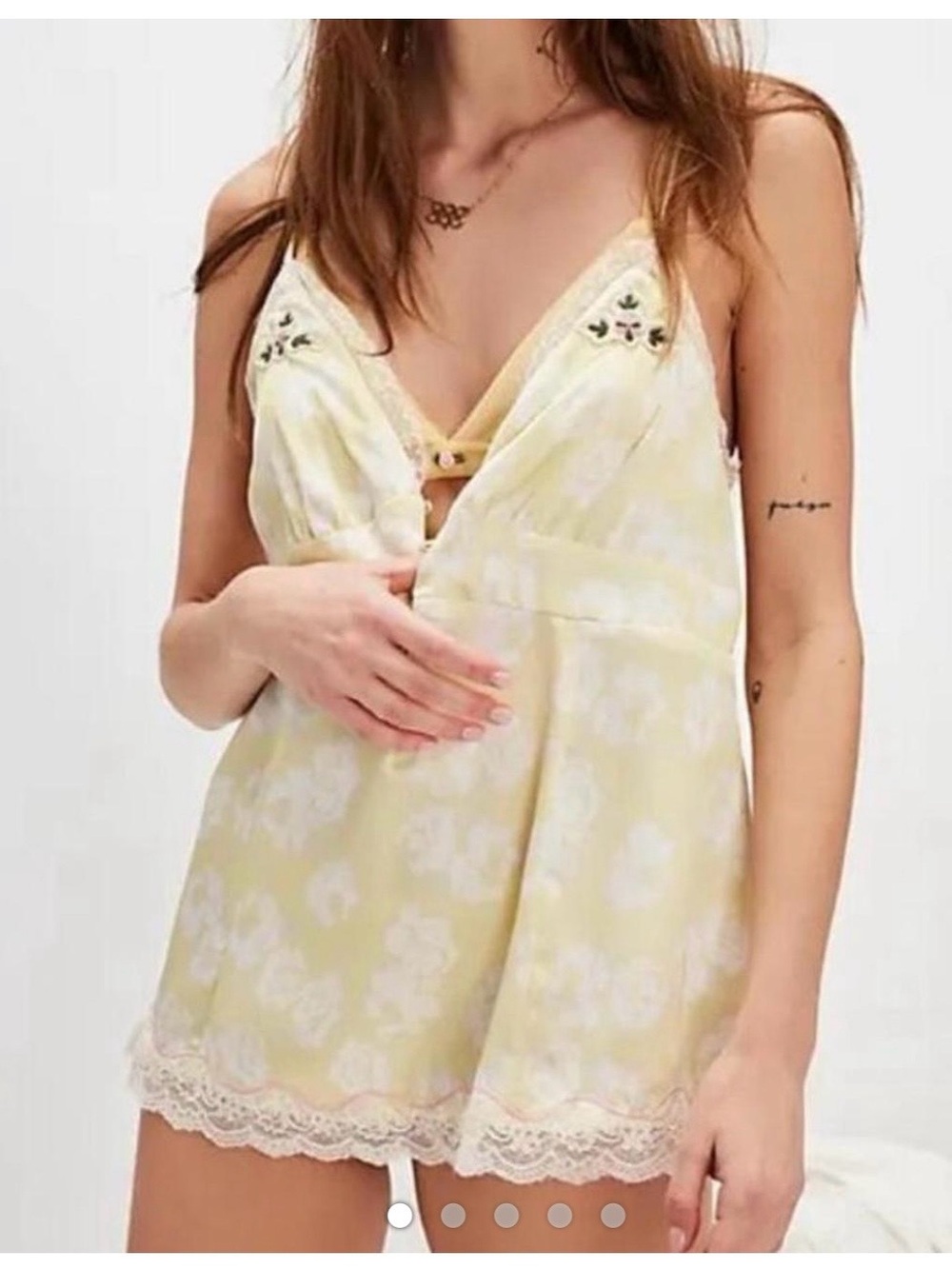 Free People Intimately Pale Yellow Lace-Trim Cami